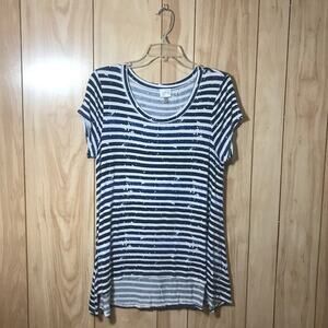 Cupio White & Blue Striped Scoop Neck Short Sleeve Top XL